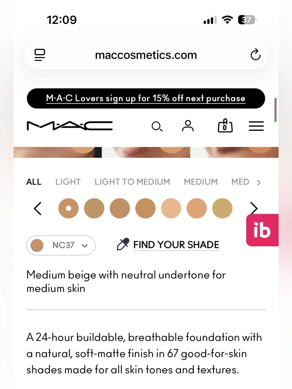 MAC Cosmetics Studio Fix Fluid Foundation - Warm Beige/Tan NC 37
